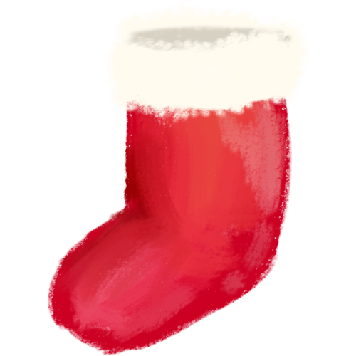 a red Christmas stocking with a white cuff.